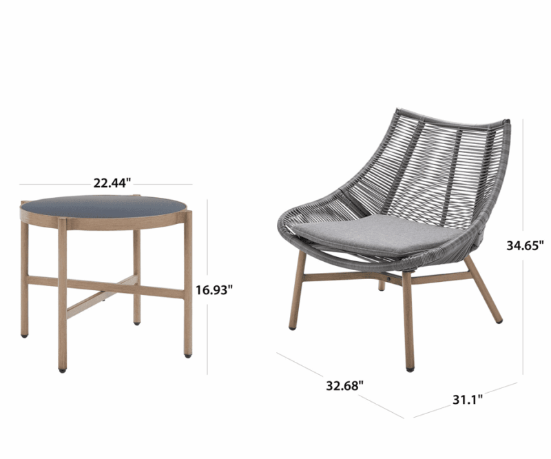 Mainstays Skyler Steel 3-Piece Wicker Rope Chat Set, Grey - Image 4