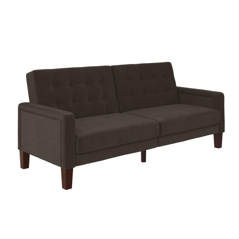 Better Homes & Gardens Porter Fabric Tufted Futon, Gray Linen - Image 4
