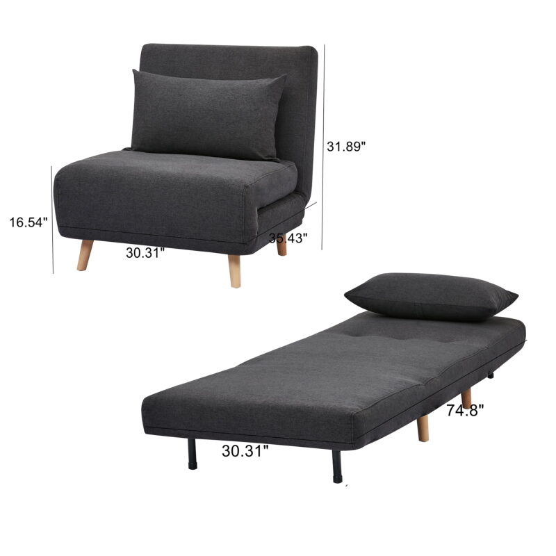 A&D Home Tustin Polyester Convertible Futon Chair, Charcoal - Image 2