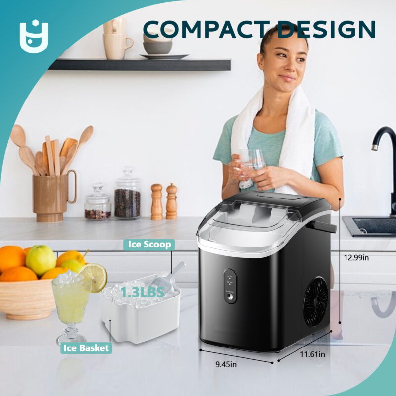 EUHOMY Nugget Ice Maker Countertop with Handle, Ready in 6 Mins, 34.5 lbs Per Day, Removable Top Cover, Auto-Cleaning, Black - Image 6