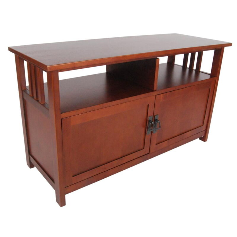 Alaterre Furniture Mission TV Stand w/Open Shelf & 2 Glass Doors, Cherry - Image 4
