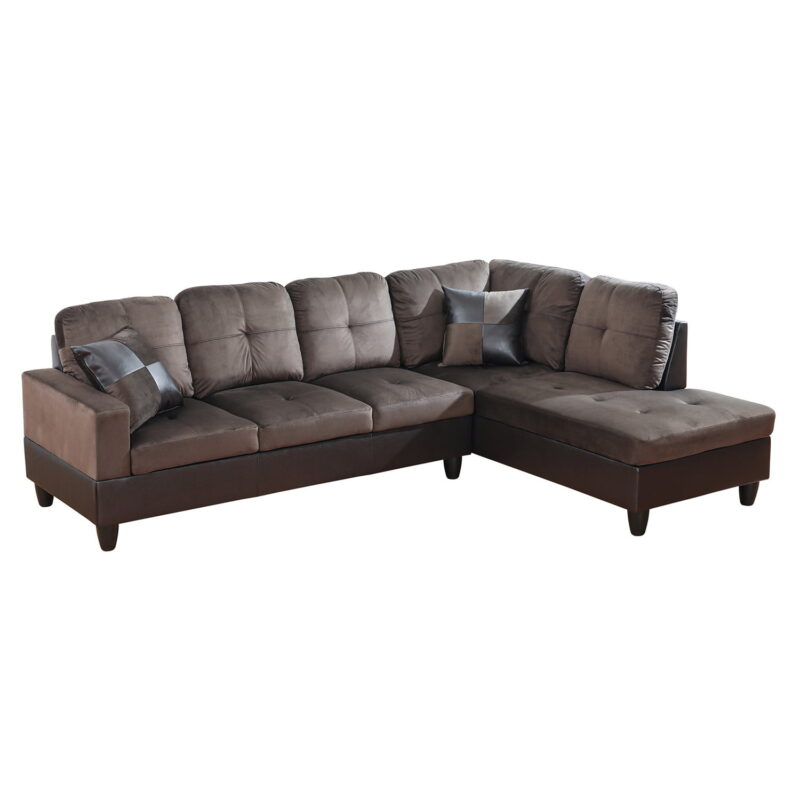 Hommoo 4 Seats Flannel and PVC Sectional Sofa Couch Set, Modern L Shaped Sectional Couch, Living Room Furniture Set, Dark Brown - Image 3
