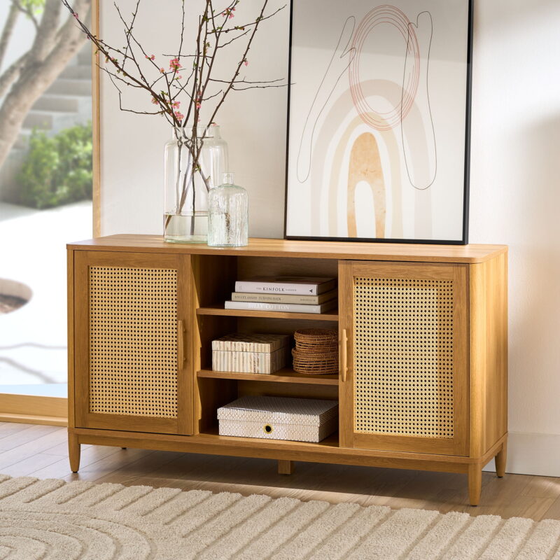 Better Homes & Gardens Springwood Cane TV Stand for TV's up to 65", Light Honey Finish - Image 3
