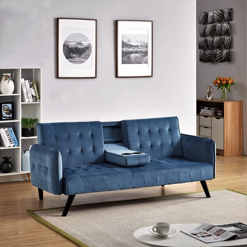 US Pride Furniture Beniamino 78'' Velvet Square Arm Sleeper, Twin Size - Image 3