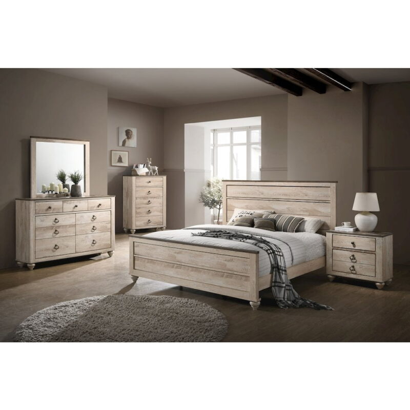 Roundhill Furniture Imerland Contemporary White Wash Finish Patched Wood Top 5-drawer Chest - Image 2