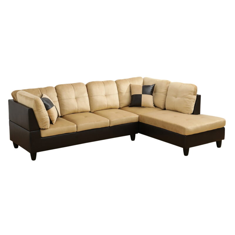 Hommoo 4 Seats Lint and PVC Sectional Sofa Couch Set, Modern L Shaped Sectional Couch, Living Room Furniture Set, Beige and Brown - Image 2