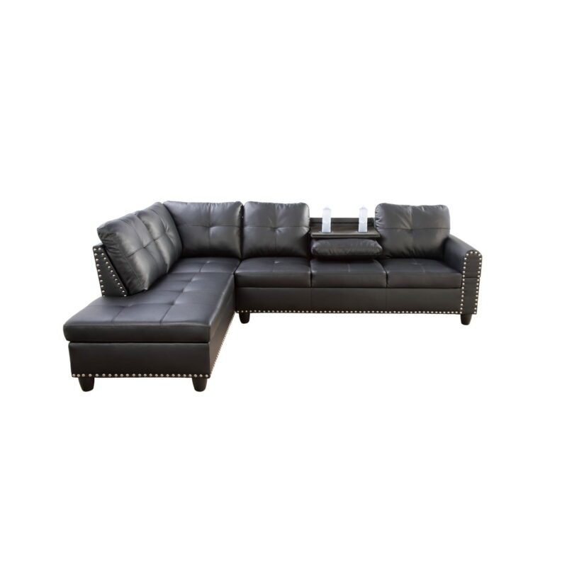 Hommoo Sofa Set, Faux Leather 2-Piece Sofa Living Room Sofa Set,L-Shaped Living Room Sofas,Black - Image 2