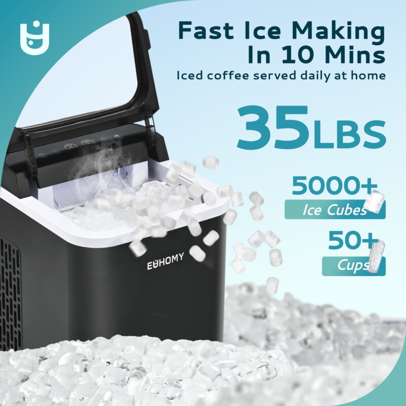 EUHOMY 35lbs/24H Nugget Ice Maker Countertop, Pebble Ice Maker Machine with Auto-Cleaning, Black - Image 2