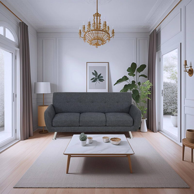 Mid Century Modern Sofa Couch 3 Seater Couches Chair with Metal Leg for Living Room Furniture, Black Grey - Image 4
