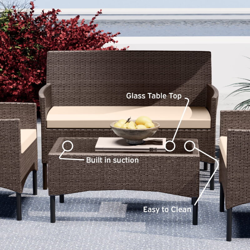 Nestl 4-Piece Outdoor Patio Furniture Set, Wicker Patio Conversation Set, Brown/Beige - Image 3