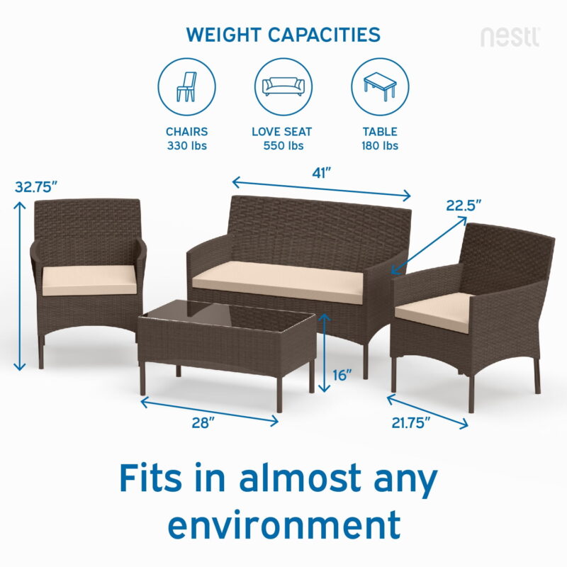 Nestl 4-Piece Outdoor Patio Furniture Set, Wicker Patio Conversation Set, Brown/Beige - Image 2