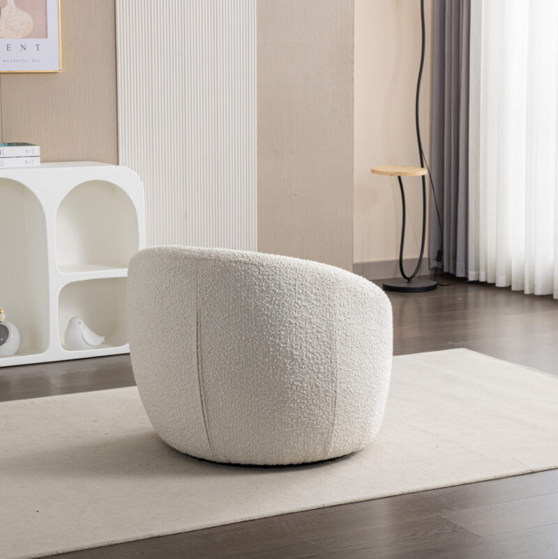 Roundhill Furniture Winnie Modern Teddy Boucle Fabric Barrel Chair, 360 Degree Swivel, White - Image 5