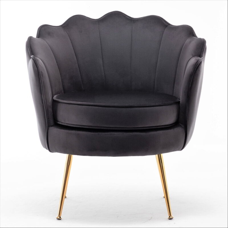 US Pride Furniture Cavett 28.3" Wide Velvet Barrel Chair with Gold Metal Legs Orange - Image 3