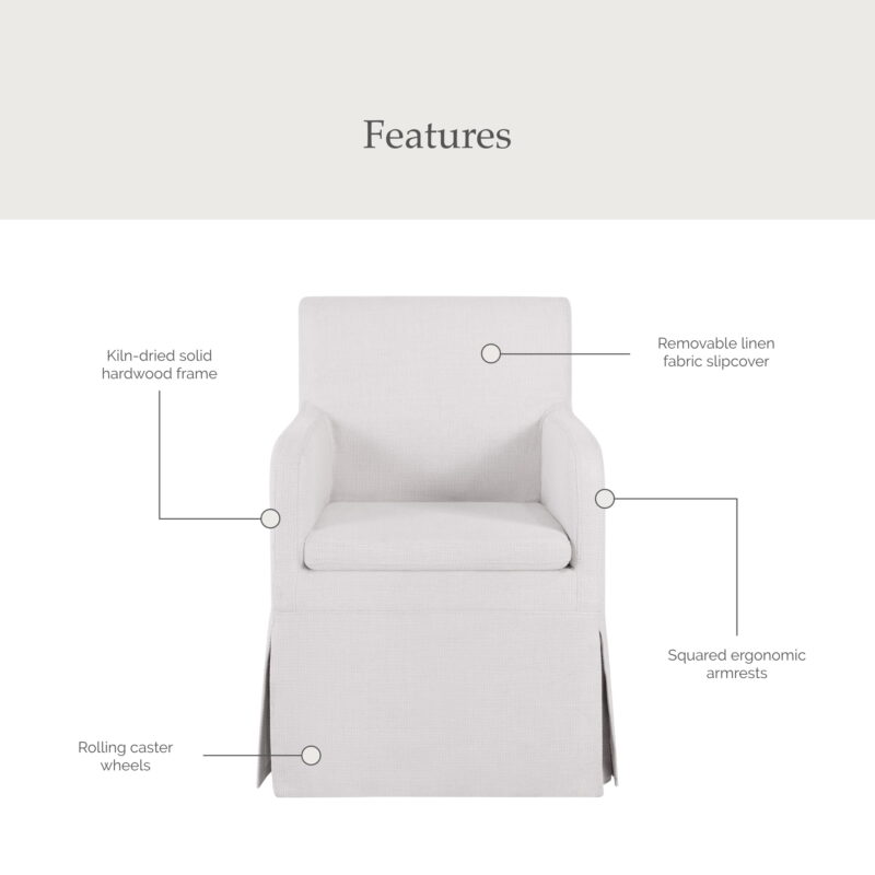 My Texas House Wren Slipcover Dining Chair with Rolling Caster Wheels, Cream - Image 2
