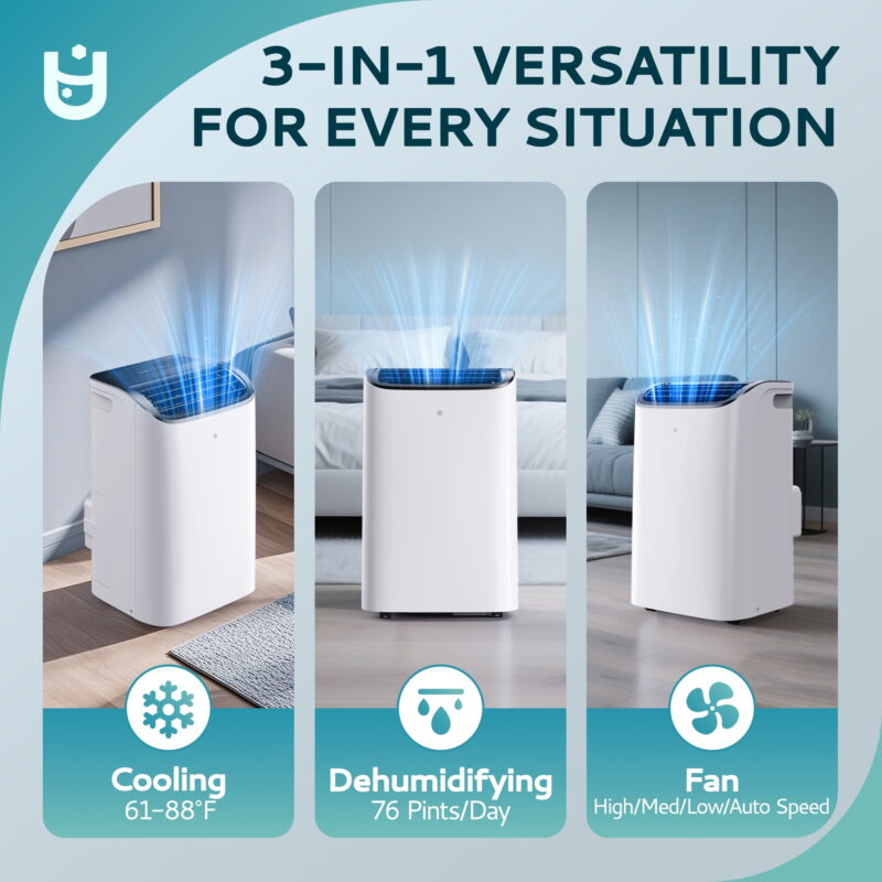EUHOMY 14000 BTU ASHRAE Portable Air Conditioners, 3-in-1 Standing Smart Cooler with Remote Up to 650 sq.ft, White - Image 4