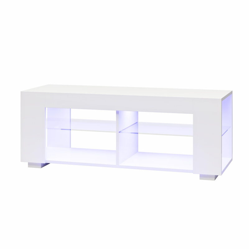 NTense LED TV Stand with Glass Shelves for TVs up to 55", White Gloss - Image 7