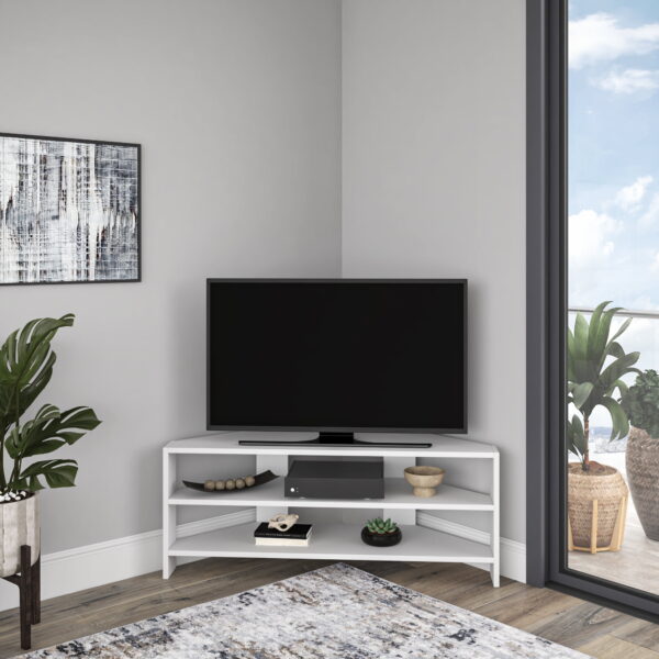 Ada Home Decor Furniture for TVs up to 48" 2 Tier Open Shelf White Terry Modern TV Stand