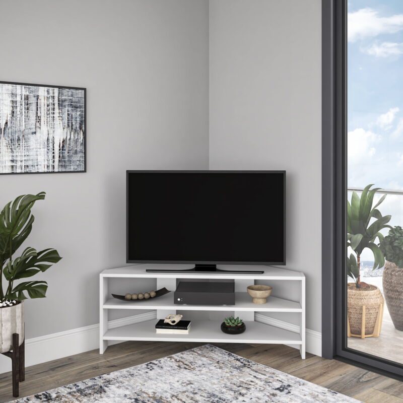 Ada Home Decor Furniture for TVs up to 48" 2 Tier Open Shelf White Terry Modern TV Stand
