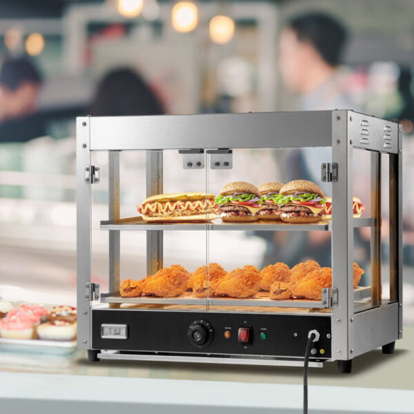 BENTISM 2-Tier Commercial Food Warmer Countertop Pizza Cabinet with Water Tray