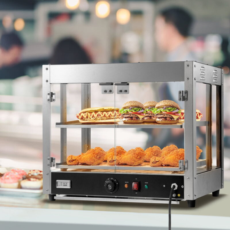 BENTISM 2-Tier Commercial Food Warmer Countertop Pizza Cabinet with Water Tray