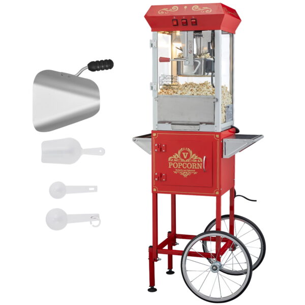 BENTISM Popcorn Popper Machine With Cart 8 Ounce Vintage Style Popcorn Maker with Cart 850W 48 Cups, Red