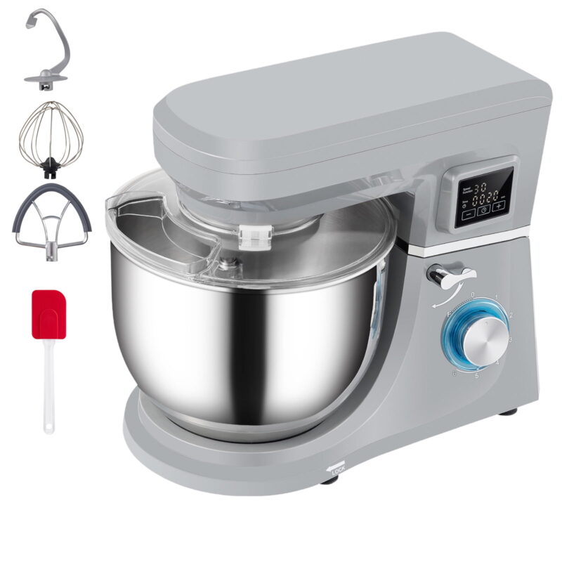 BENTISM Stand Mixer 7.4Qt Electric Dough Mixer w/ 6 Speeds LCD Screen Timing 660W