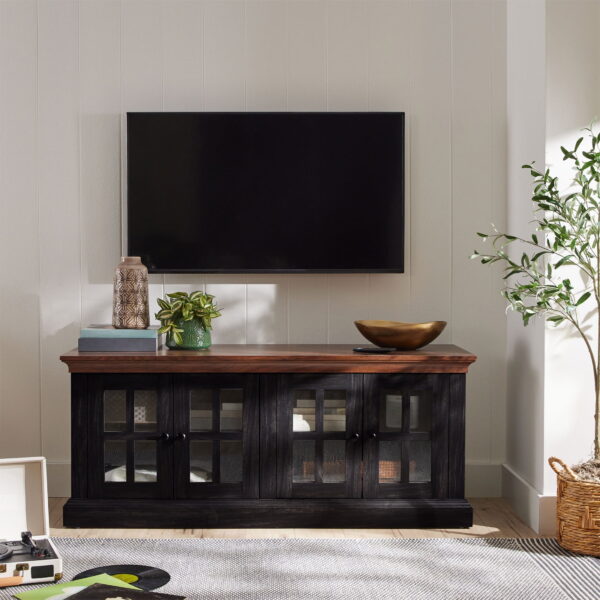 Better Homes & Gardens Canton 4- door TV Stand for TV’s up to 70”, Black/Light Honey Finish