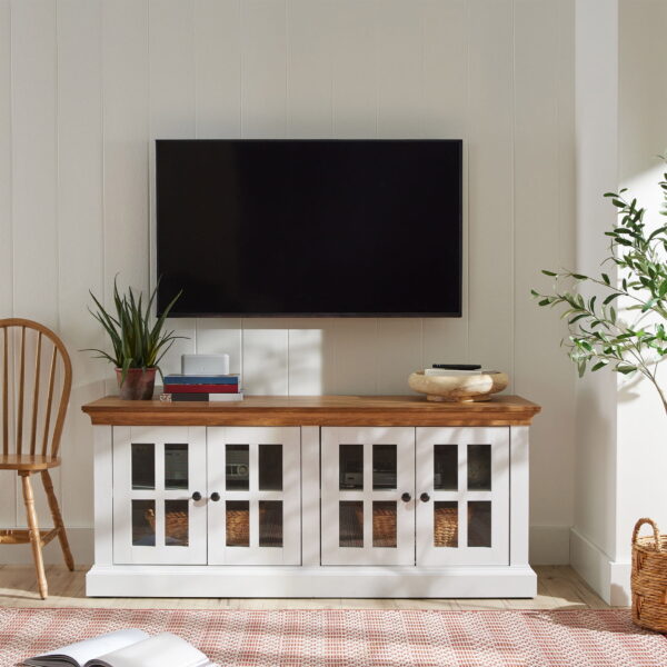 Better Homes & Gardens Canton 4- door TV Stand for TV’s up to 70”, White/Light Honey Finish