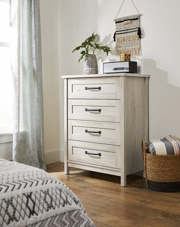 Better Homes & Gardens Modern Farmhouse 4-Drawer Dresser, Rustic White Finish
