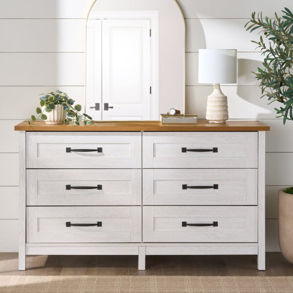 Better Homes & Gardens Modern Farmhouse 6-Drawer Dresser, Alabaster and Light Honey Finish