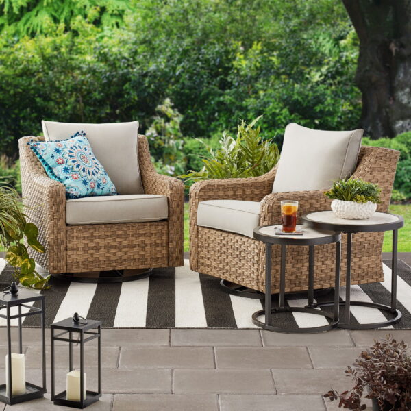 Better Homes & Gardens River Oaks Outdoor Swivel Gliders with Patio Covers, Set of 2, Natural