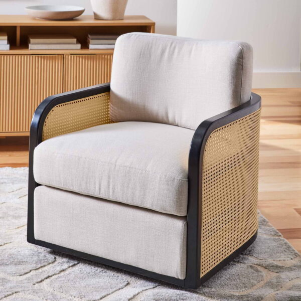 Better Homes & Gardens Springwood Cane Swivel Accent Chair, Charcoal