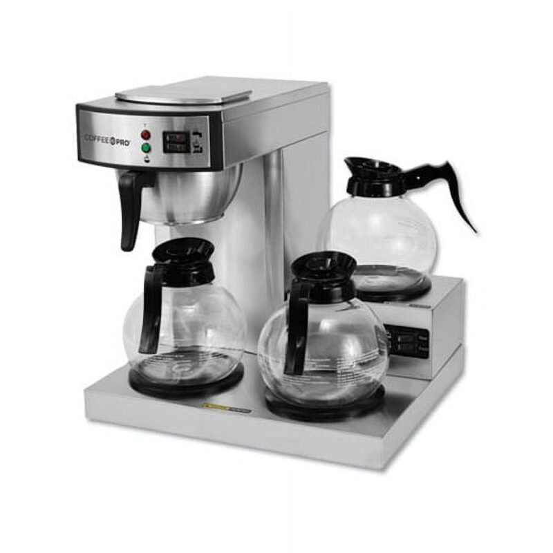 Coffee Pro Three-Burner Low Profile Institutional Coffee Maker, 36-Cup, Stainless Steel