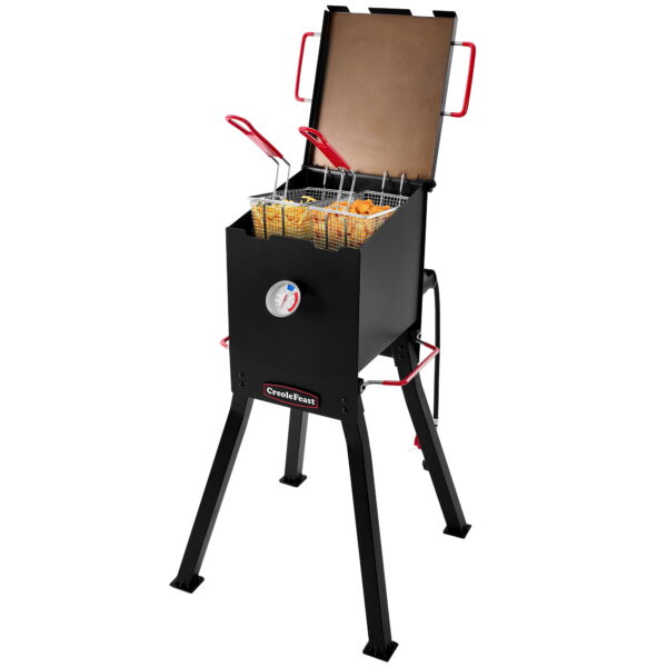 Creole Feast DF02B Outdoor Deep Fryer, 17 Qt. Oil Capacity with 2 Frying Baskets, Lid & Thermometer