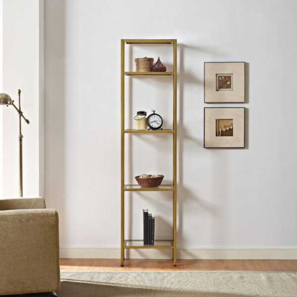 Crosley Furniture Aimee 4 Shelf Narrow Glass/Metal Etagere in Antique Gold