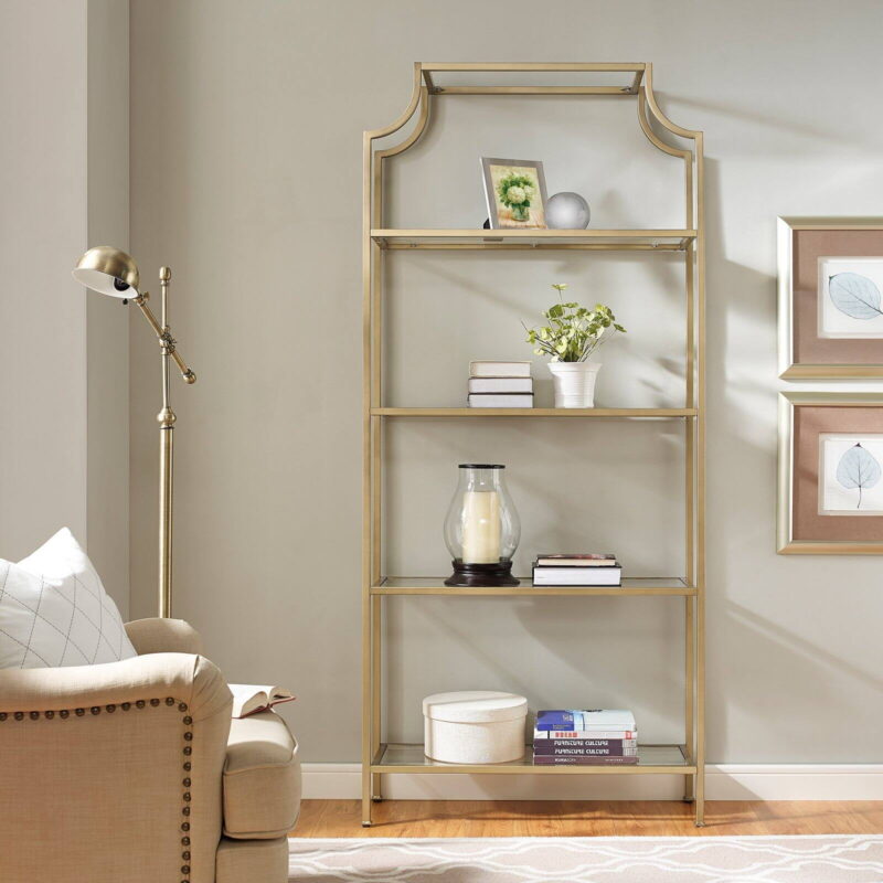 Crosley Furniture Aimee Bookshelf with Glass Shelves, Bookcase Storage