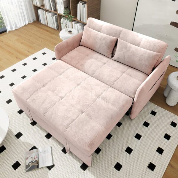 DEALTOPS Convertible Sofa Bed with USB, 55'' Loveseat Sleeper for Living Room, Apartment, Bedroom, Pink Velvet