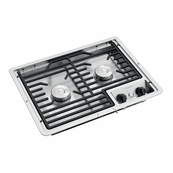 Dometic DROP-IN COOKTOP - Two Burner Cooktop Cast Iron/Flat Wire Grate -Top Mount Stove for RV and Outdoor Camper Kitchens