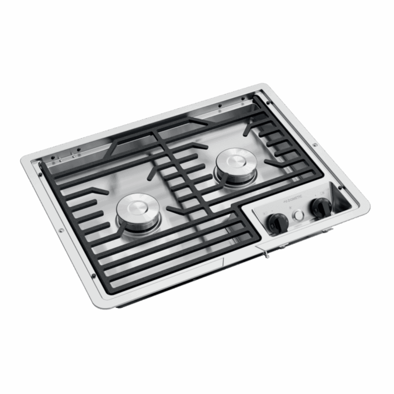 Dometic DROP-IN COOKTOP - Two Burner Cooktop Cast Iron/Flat Wire Grate -Top Mount Stove for RV and Outdoor Camper Kitchens