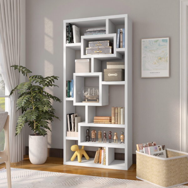 Furniture of America Aix Modern 16-Shelf Geometric Bookcase, White