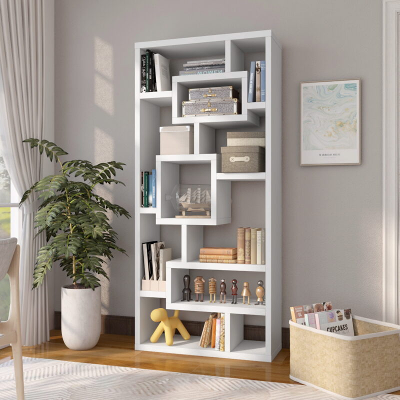 Furniture of America Aix Modern 16-Shelf Geometric Bookcase, White