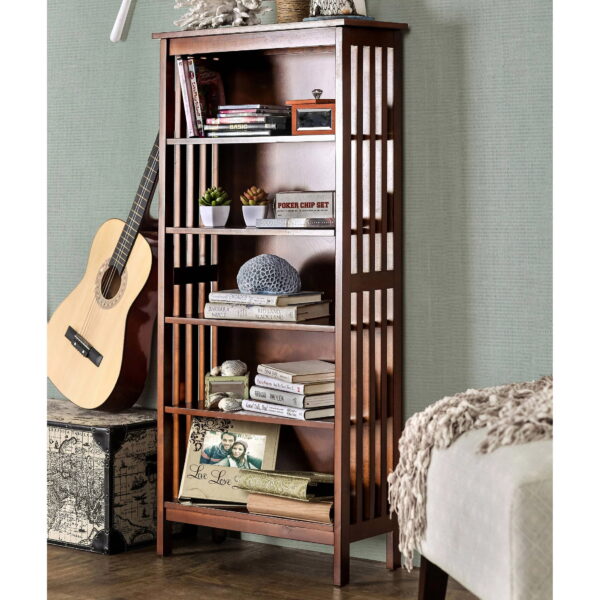 Furniture of America Aziz 5-Shelf Bookcase, Antique Oak