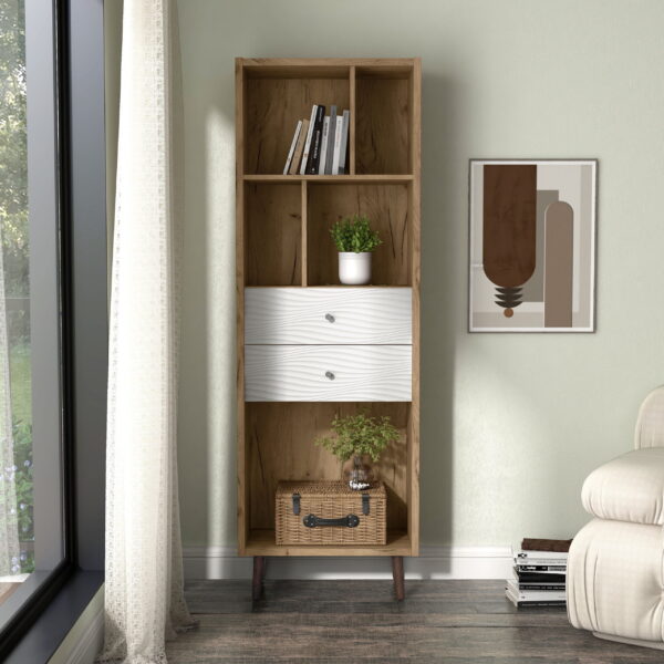 Furniture of America Nye Mid-Century Modern 5-Shelf Standard Bookcase with Light Oak