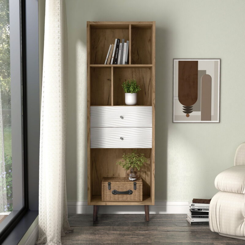 Furniture of America Nye Mid-Century Modern 5-Shelf Standard Bookcase with Light Oak