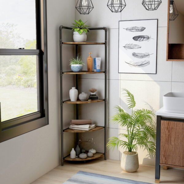 Furniture of America Talian 5-Tier Corner Bookcase, Sand Black