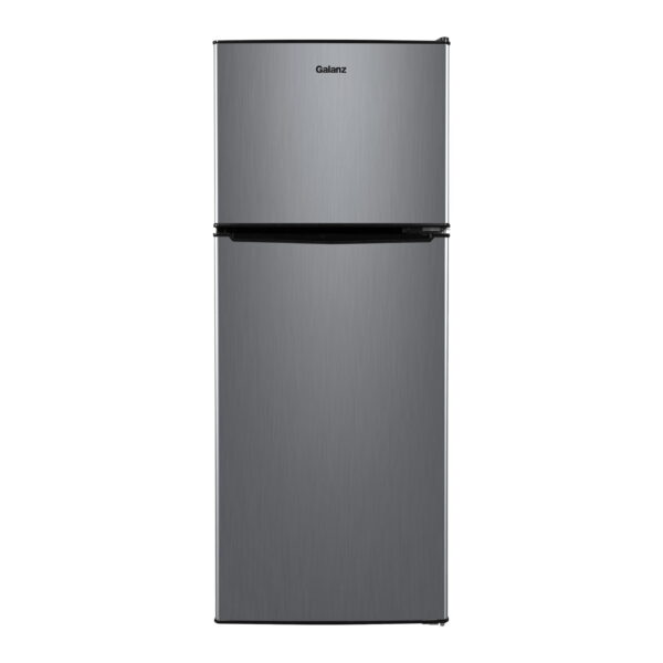 Galanz 4.6. Cu ft Two Door Mini Refrigerator with Freezer, Stainless Steel, New, Width 19.13"