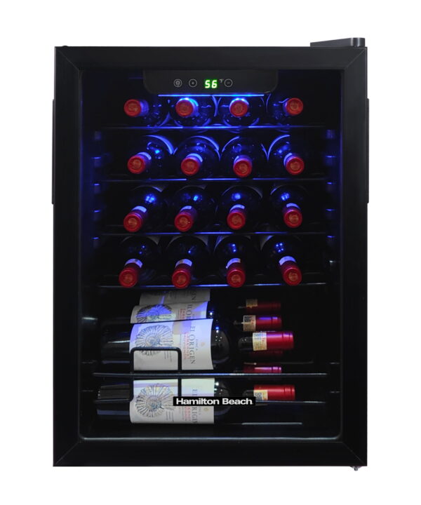 Hamilton Beach, 43 Bottle, Dual Zone Wine Fridge, Glass Door, Wooden Shelves, Stainless Steel