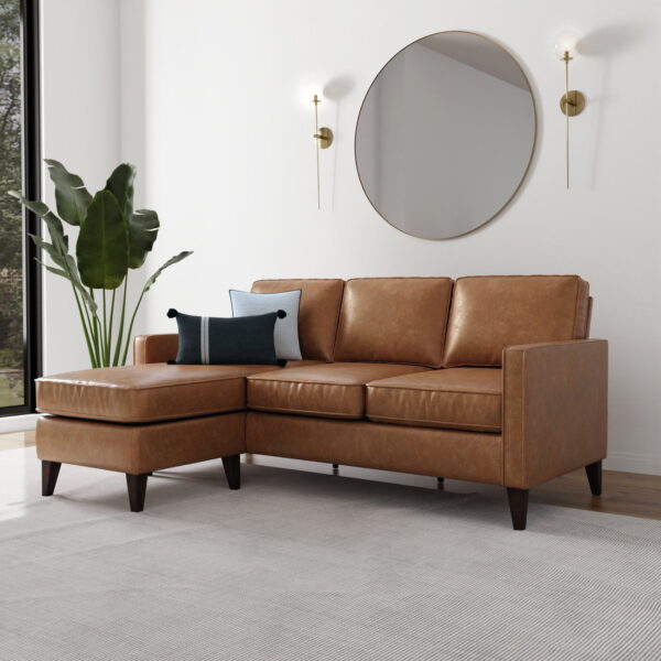 Jianna Faux Leather Reversible Sectional, Saddle Brown