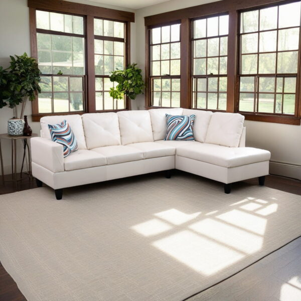 Hommoo Faux Leather Sectional Sofa, 4-Seat L-Shaped Couch, Modern Indoor Living Room Furniture, Apartment, Office, White(Without Ottoman)