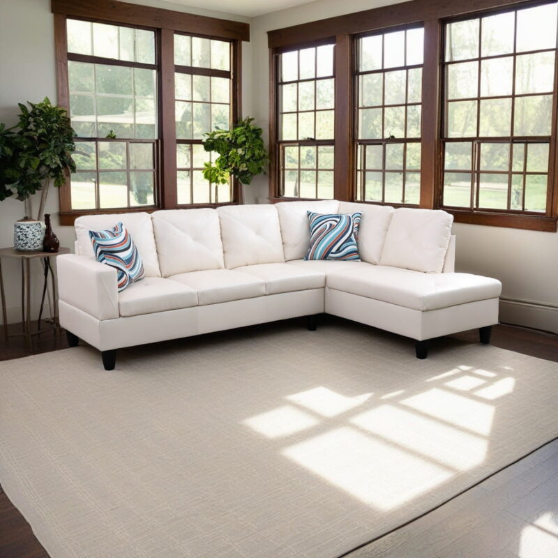 Hommoo Faux Leather Sectional Sofa, 4-Seat L-Shaped Couch, Modern Indoor Living Room Furniture, Apartment, Office, White(Without Ottoman)